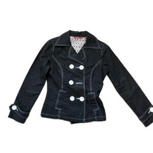 VTG SO Double Breasted Blazer Jacket Black Cotton Y2K Womens Small EUC